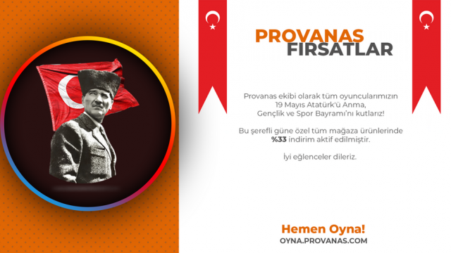 Provanas Haber - 19 Mayıs Atatürk'ü Anma, Gençlik ve Spor Bayramınız Kutlu Olsun.